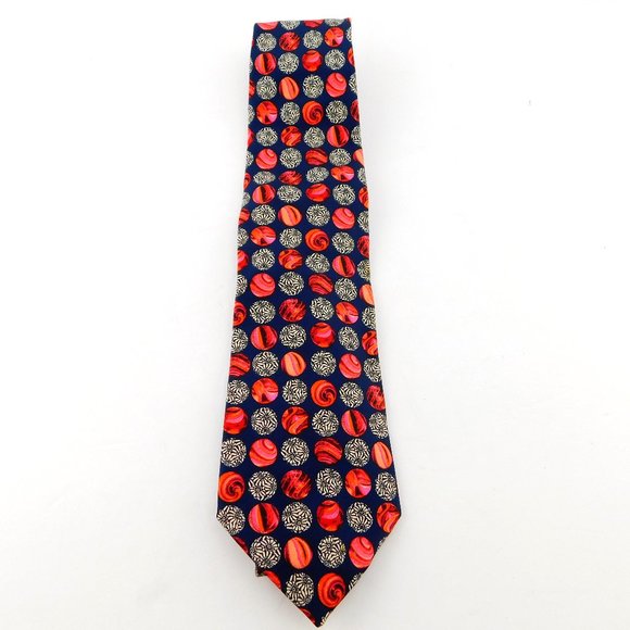 CHRISTIAN LACROIX Italian Silk Ocean Blue Orange Marble Spheres Neck Tie